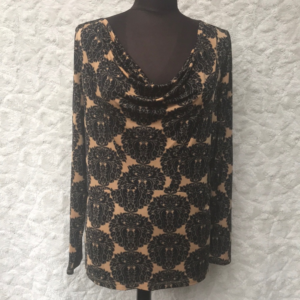 EUC Ellen Tracy Blk/Gold   Soft Cowl Top SzXL